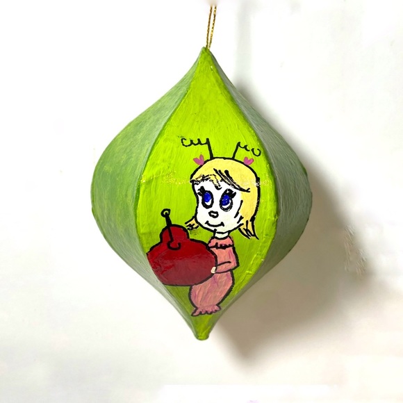 ORIGINAL Hand Painted Grinch Max Cindy Lou Who 6 Sided Paper Mache Ornament - Picture 10 of 10